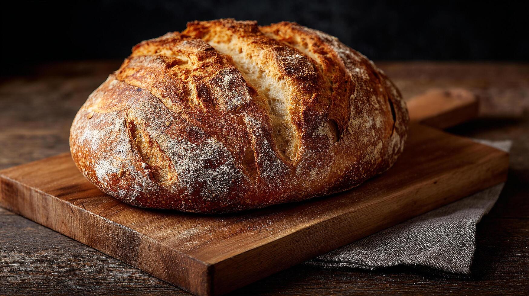 Delicious artisan loaf image on rough cut wooden plank photo