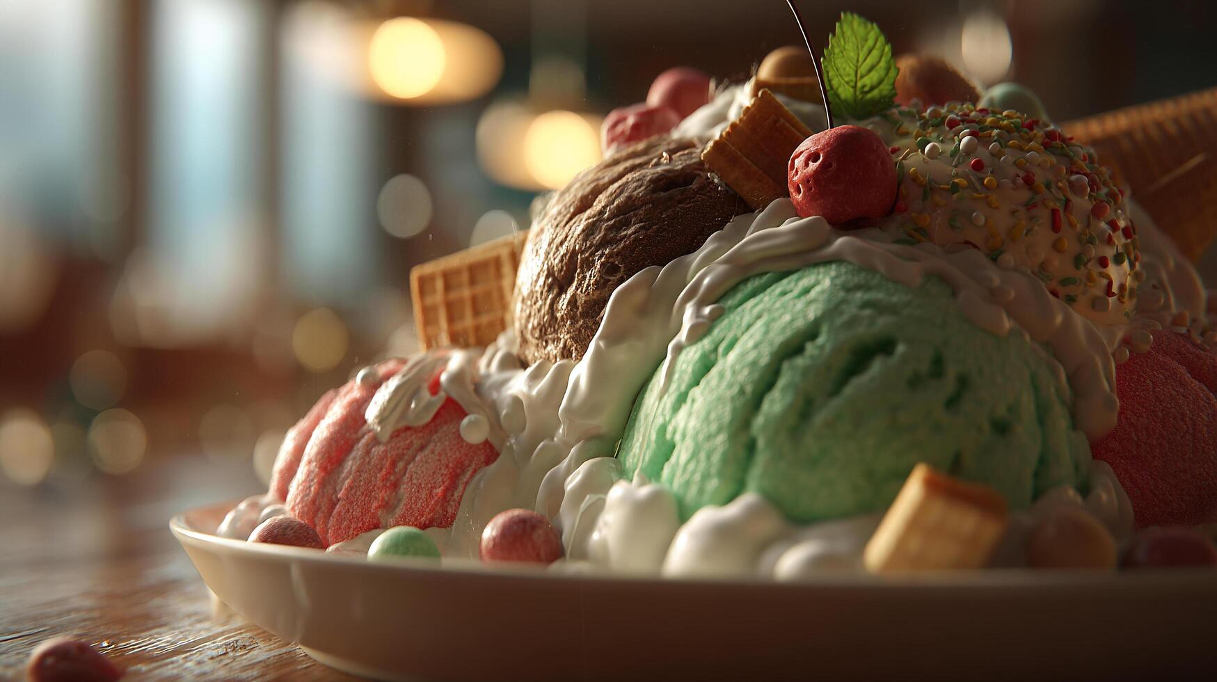 Colorful dessert photo with candy in soft lighting
