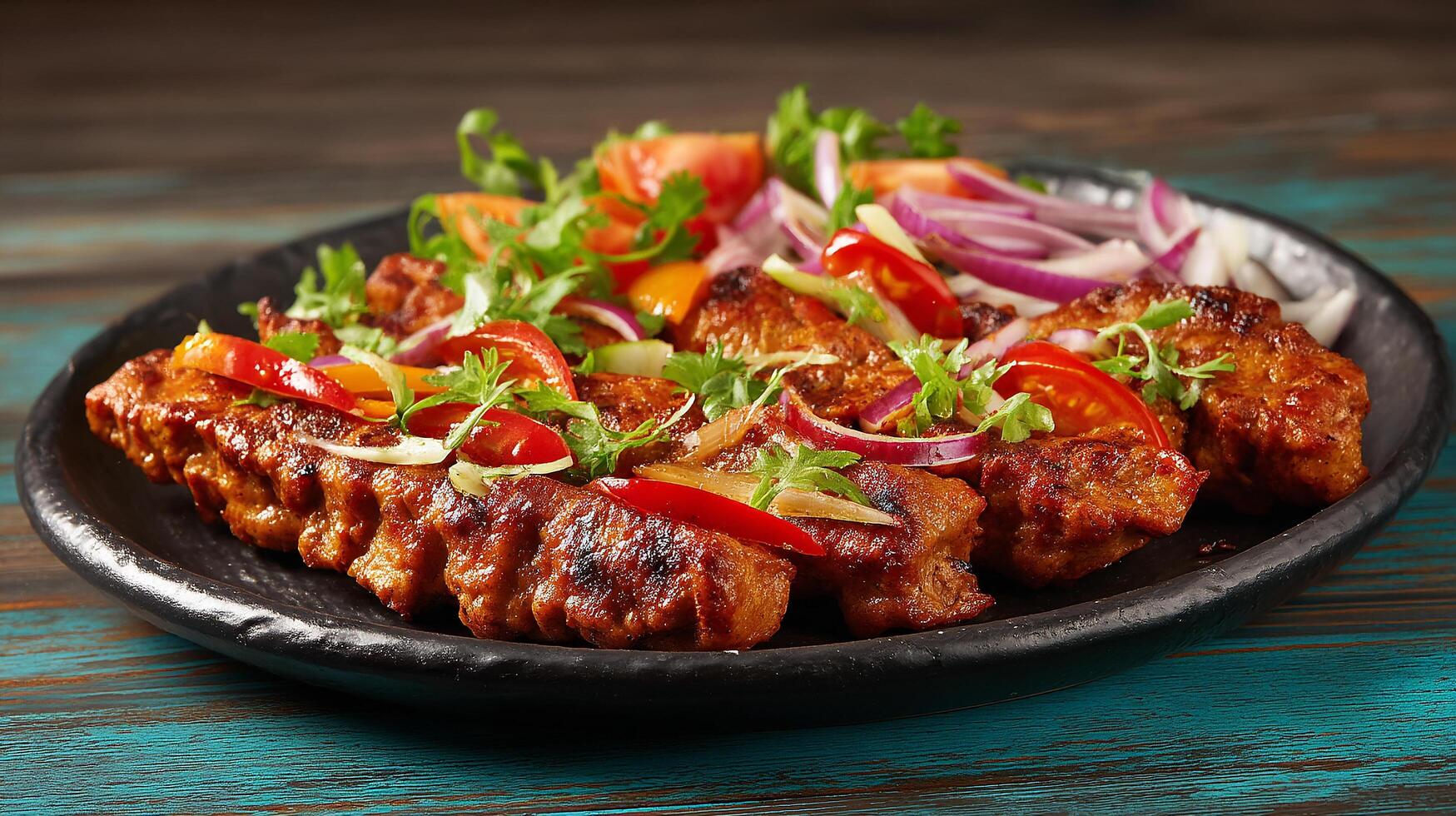 Juicy fresh kabab with parsley and peppers photo