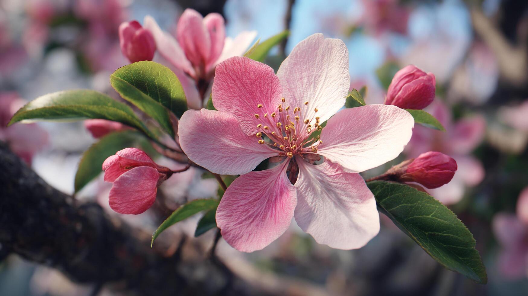 Ultra crisp-photo of flower blooming on a branch photo
