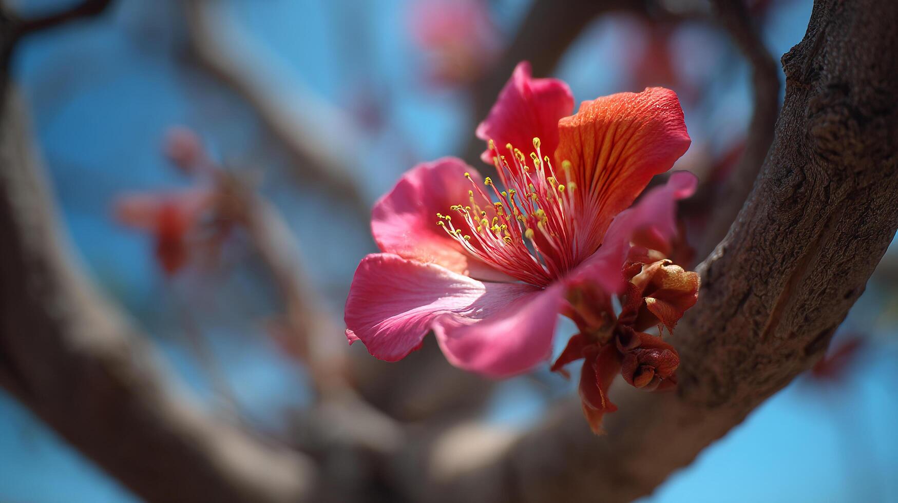 Flower with rich color resting against soft nature tones image photo