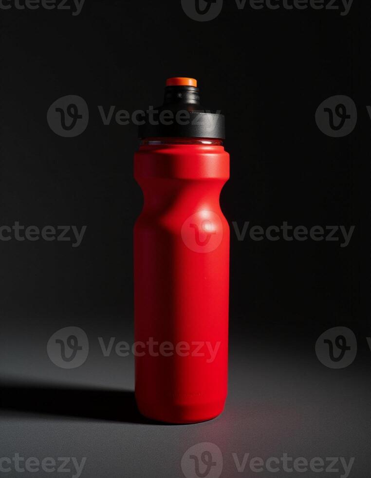 Red Metallic Bottle in Low Light photo