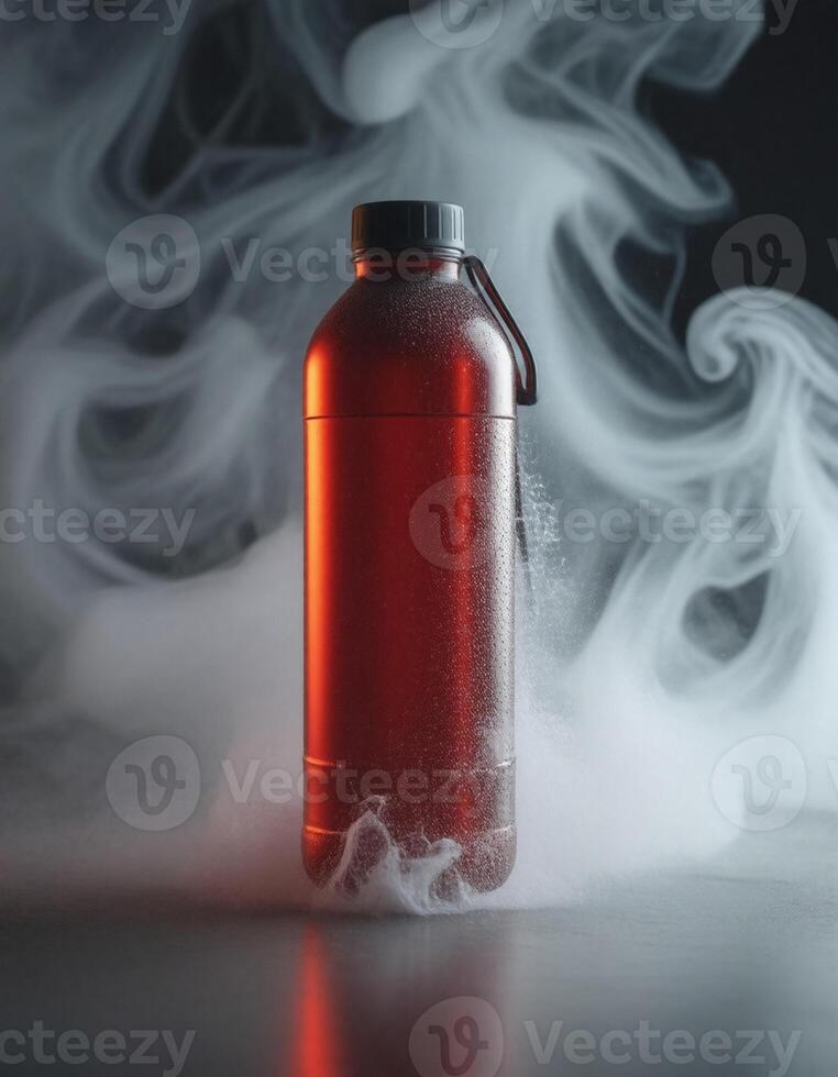 Bold Red Bottle in Vapor Scene photo