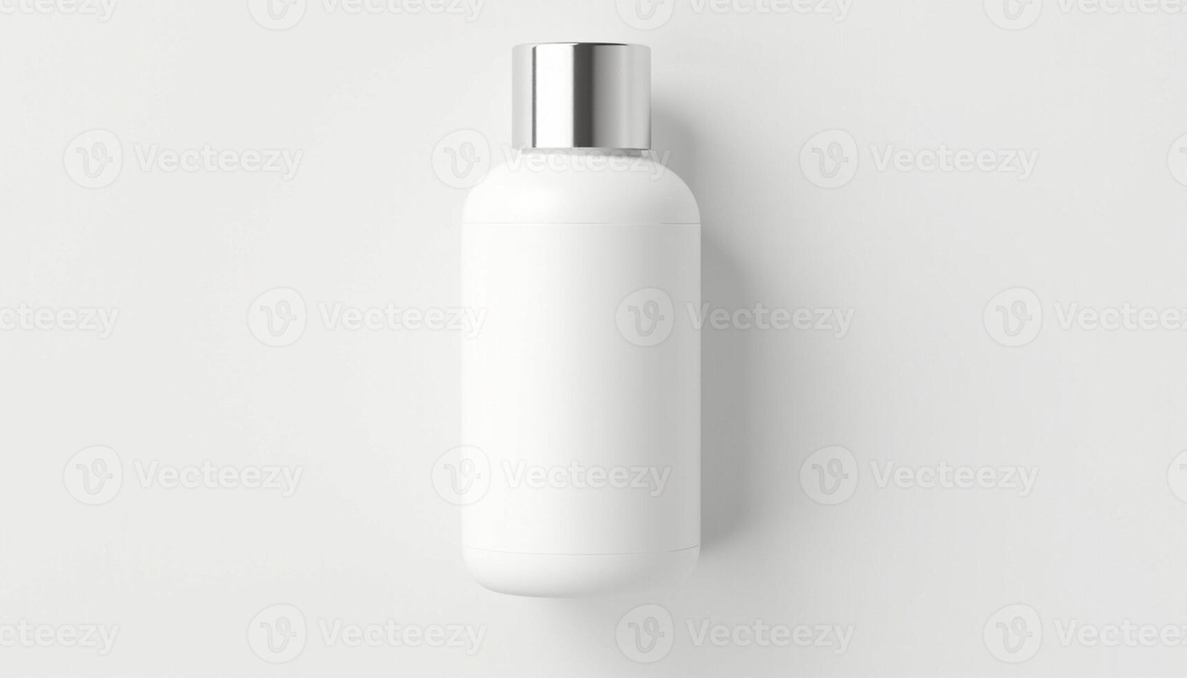 A white plastic bottle with a metal cap on it photo
