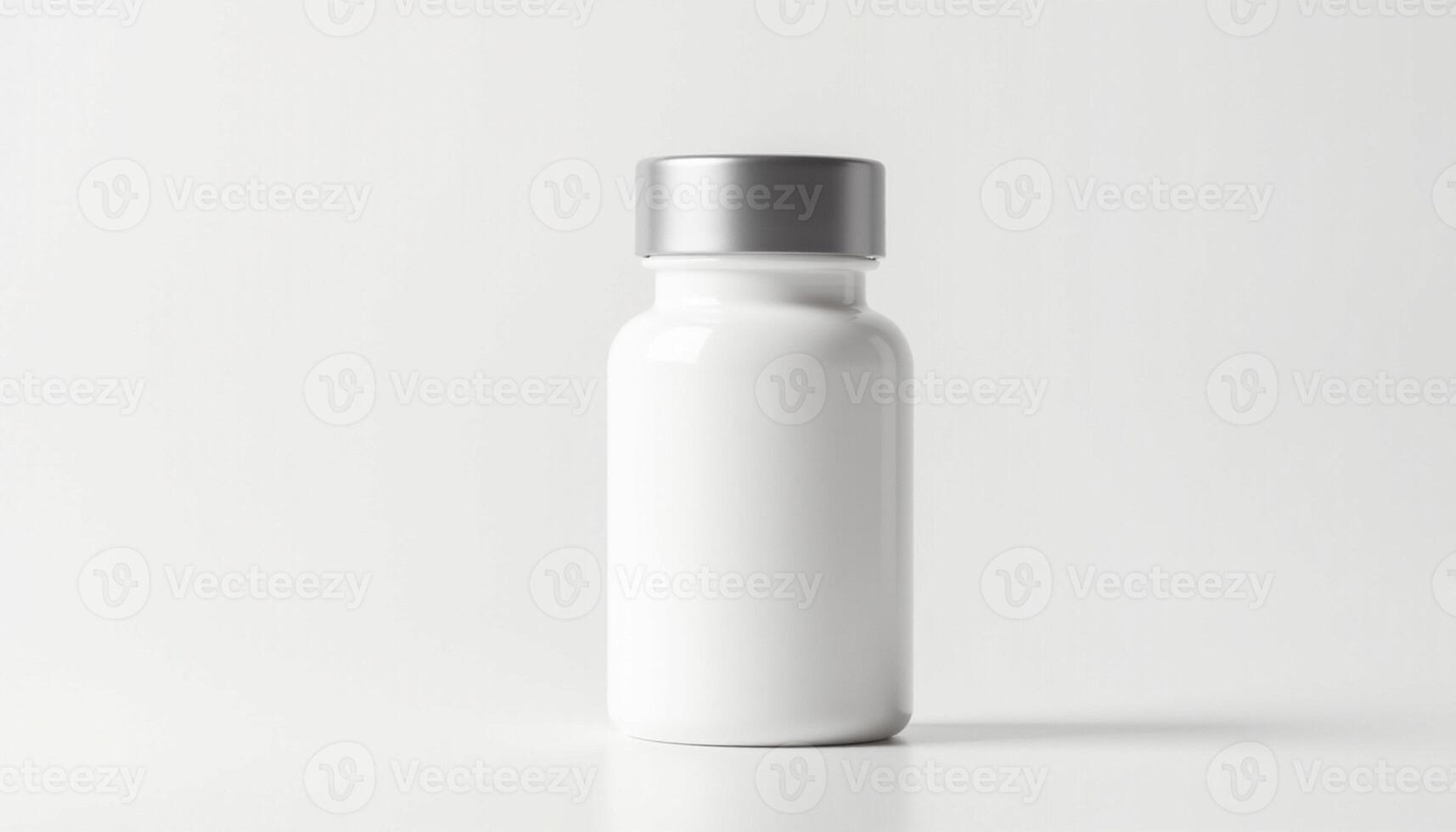 White plastic bottle with silver lid on a white background photo