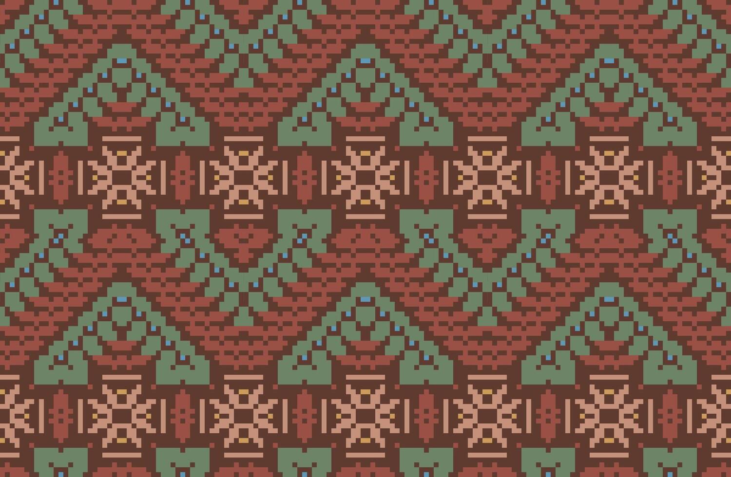 Ethnic Fabric Pixel Traditional Japanese Patternfolk Embroidery, Aztec Geometric Ornament Print. Design for Carpet, Wallpaper, Clothing, Wrapping, Fabric vector