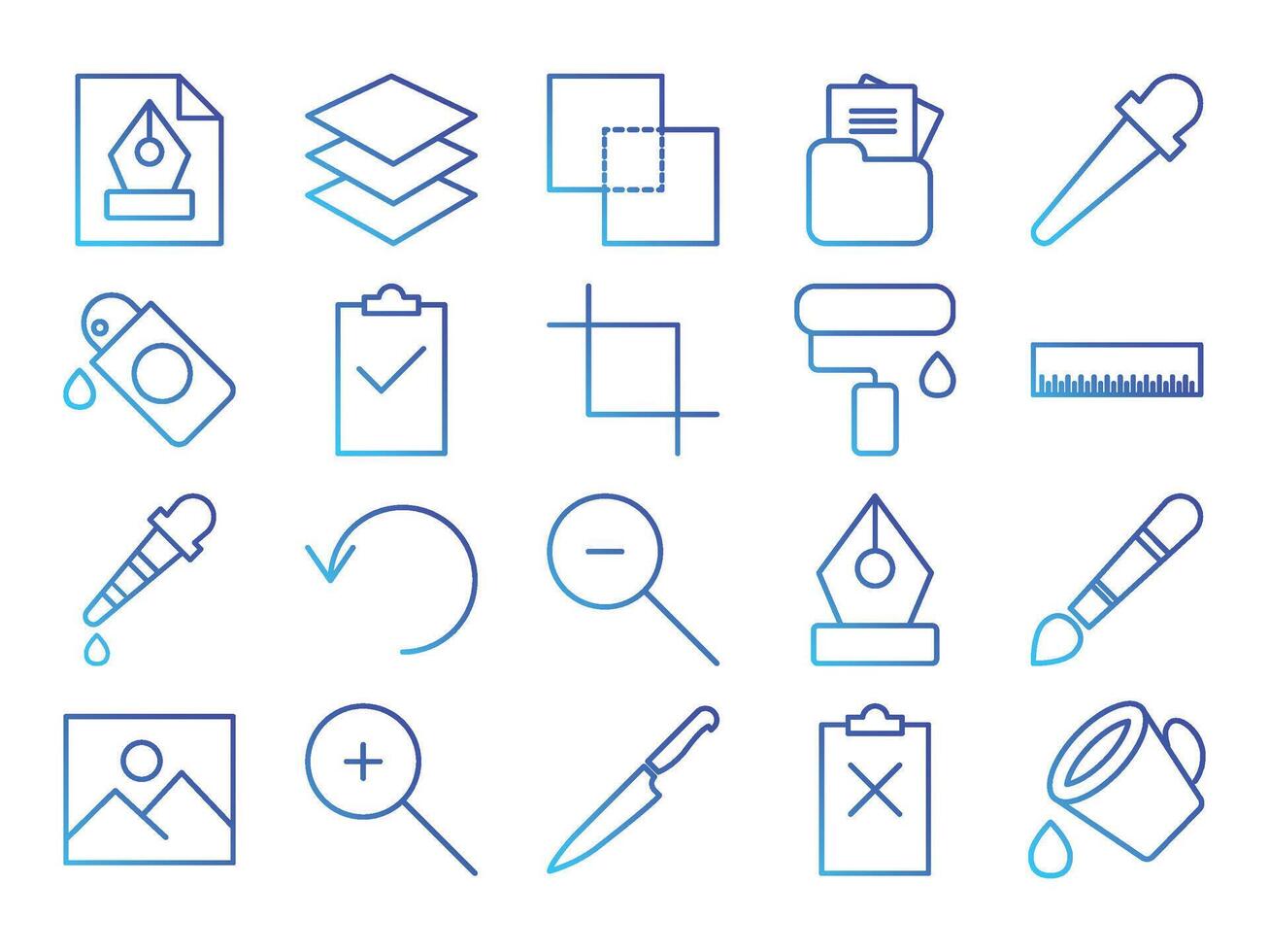 Collection of graphics design gradient color tool icon set vector