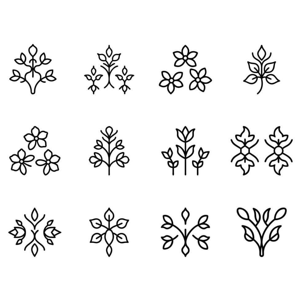 Floral and Nature-Themed Line Art vector