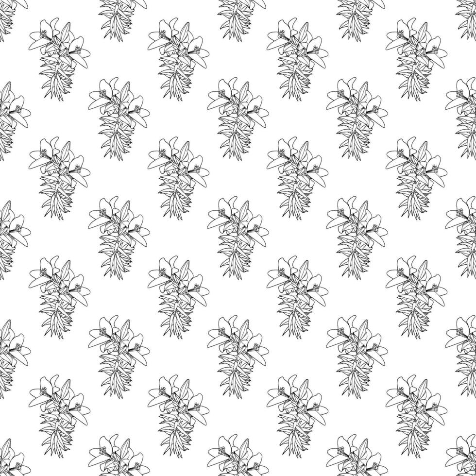 Large branch of lilies in doodle style. Seamless pattern. vector