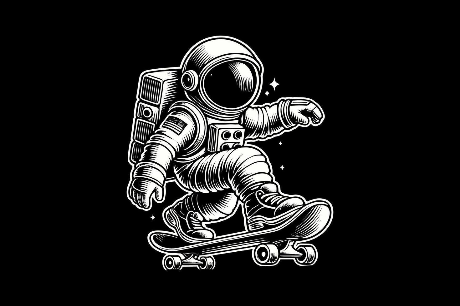 An astronaut kid riding a skateboard on a black background vector