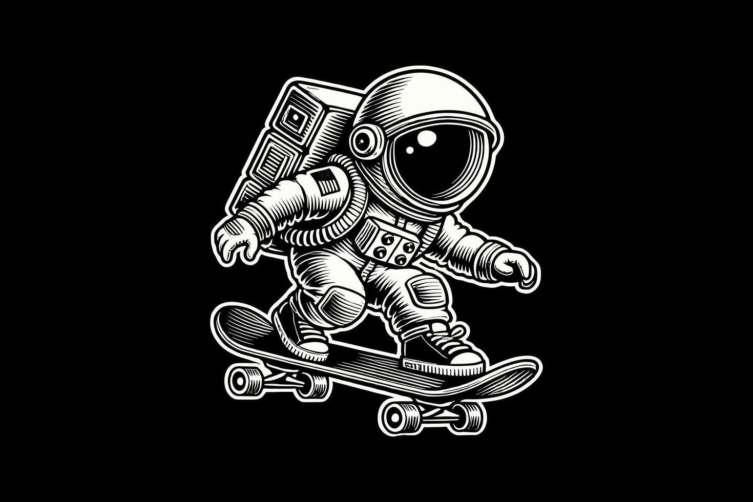An astronaut a skateboard on a black background vector
