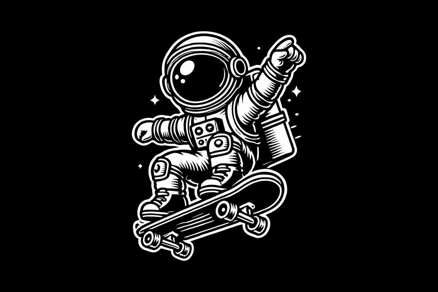 kid astronaut on a skateboard with a star in the background vector