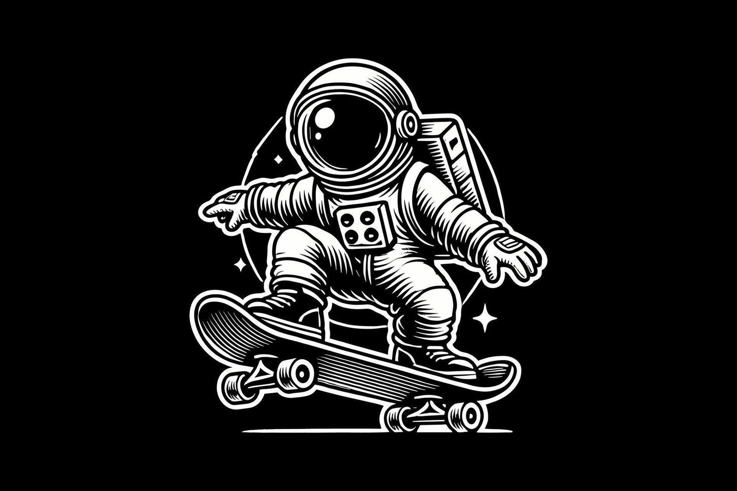 An astronaut skateboard with a black background vector