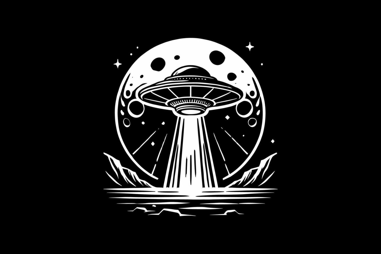 An alien spaceship flying over the ocean vector