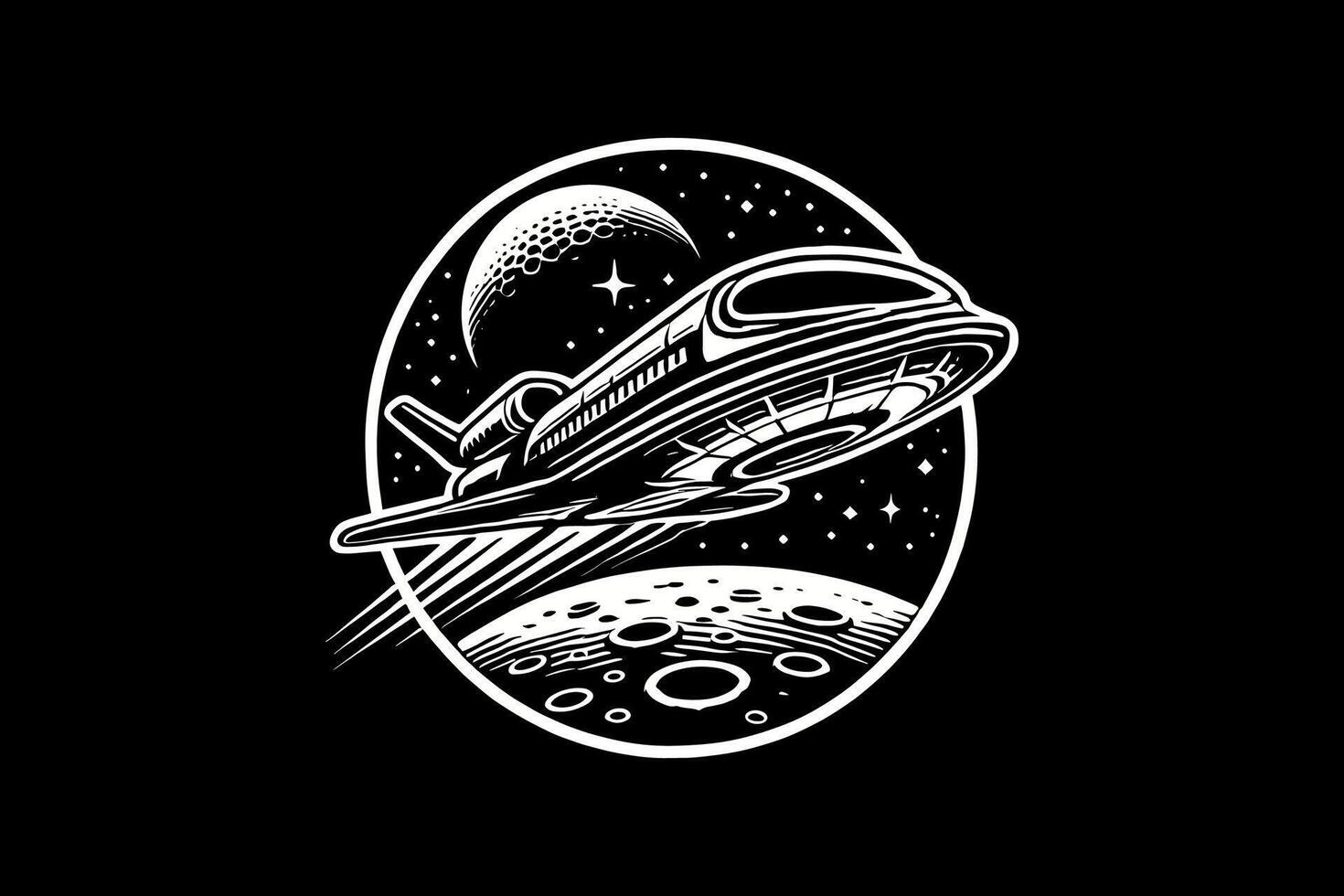 Space shuttle flying over the moon vector