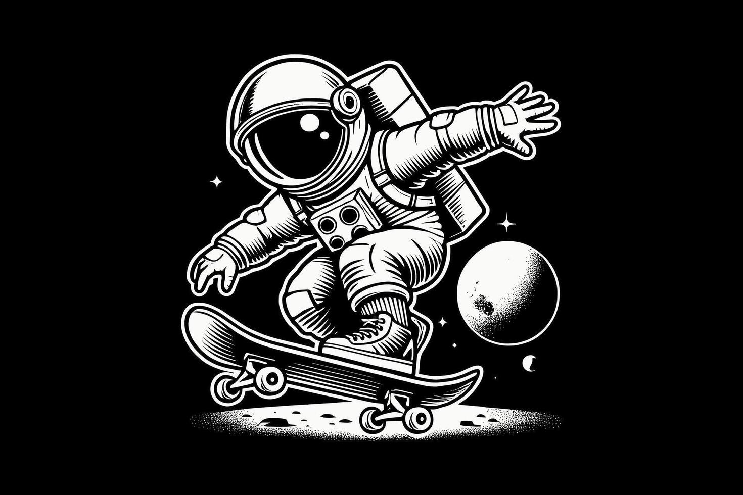 An astronaut on a skateboard with the moon vector