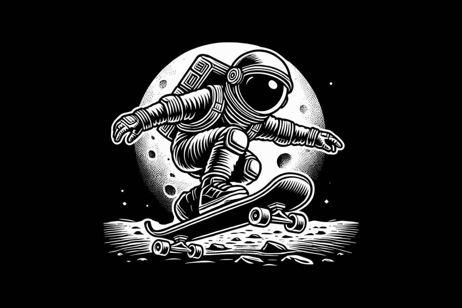 An astronaut on a skateboard in space and moon vector