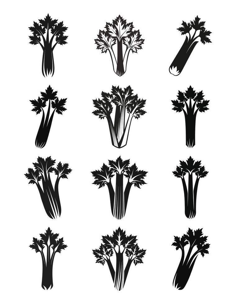 Black and white silhouettes of various types of vegetables vector