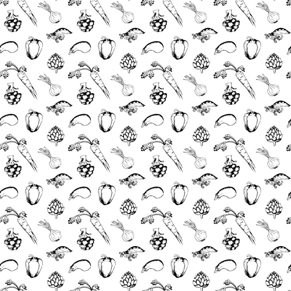 Set of fresh vegetables in doodle style. vector