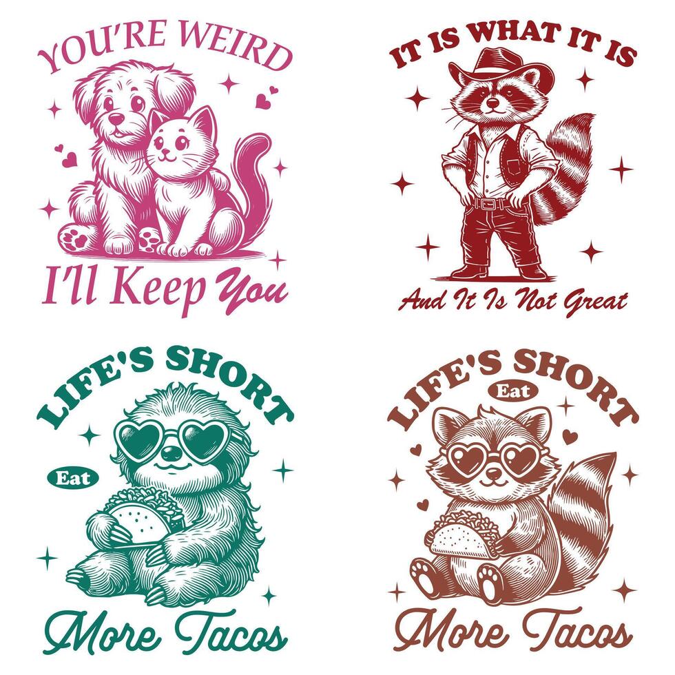 Funny Animal tee Shirt Design, Animal Sayings Typography Art, Bundle Of Trendy T-shirt Design Sublimation vector
