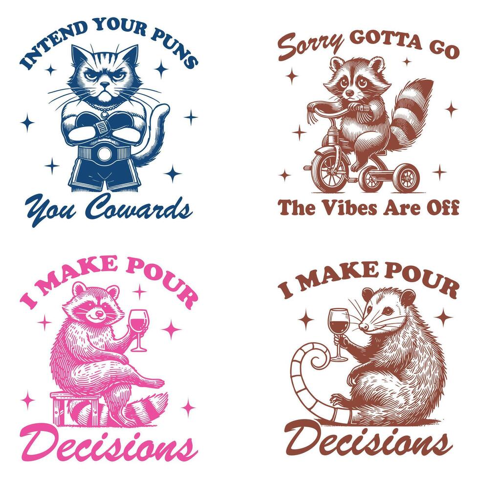 Trendy T-shirt Design Sublimation, Bundle Of Funny Animal T-shirt Design, Animal Sayings Typography Art vector