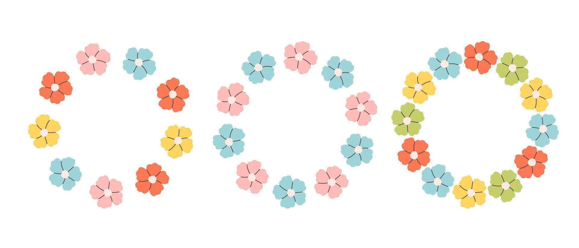 Cute floral simple circle frame. Hand drawn botanical round border, floral wreath, laurel. Design for invitation, card, banner, logo vector