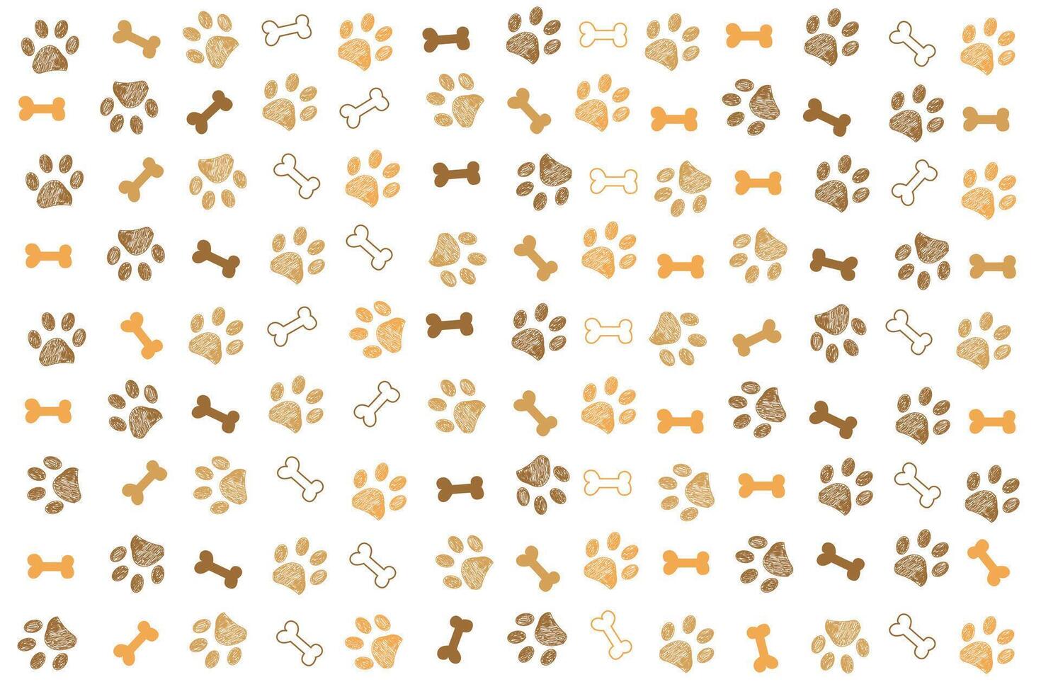 Brown doodle paw prints and bones banner design background vector