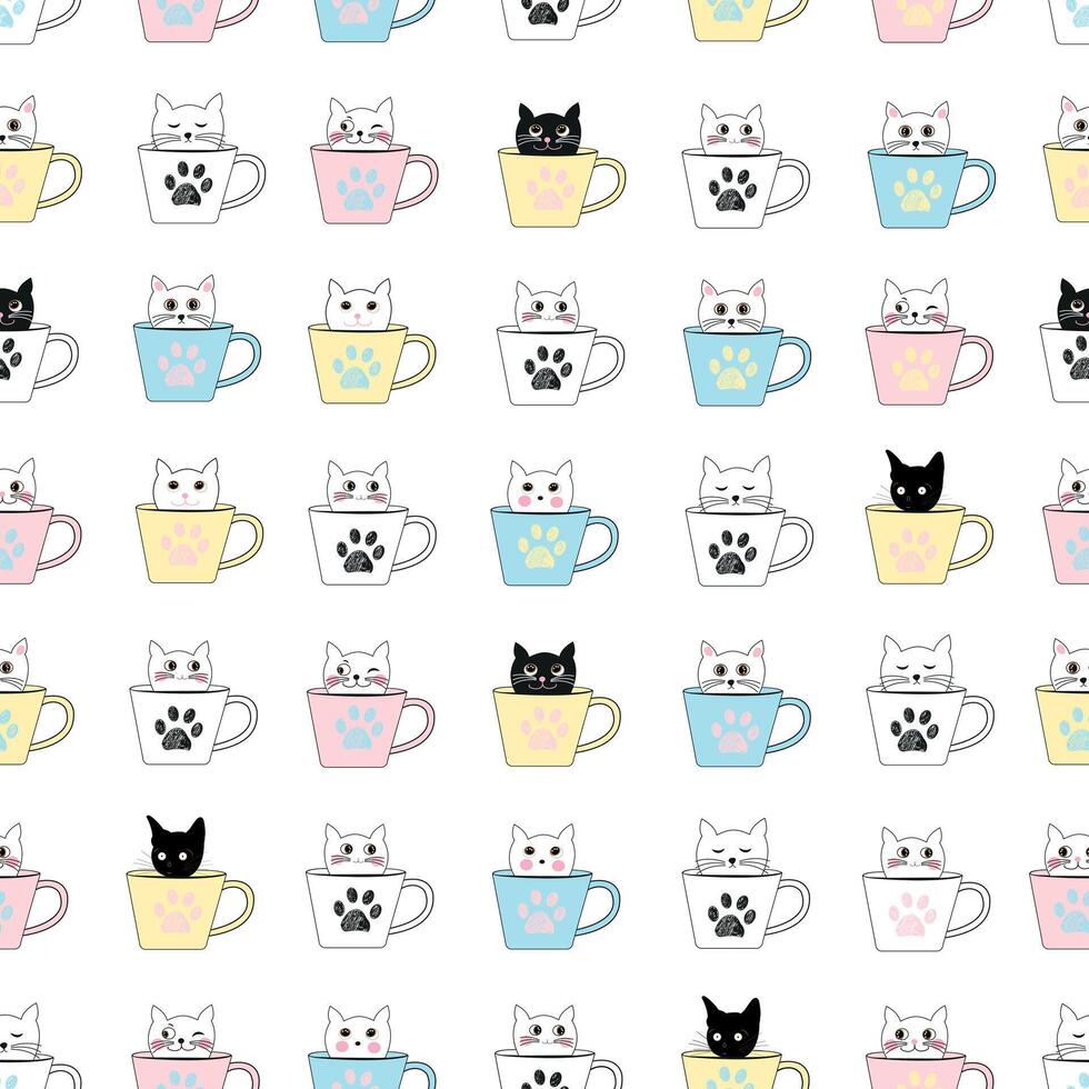 Cats and coffee seamless fabric design pattern background vector
