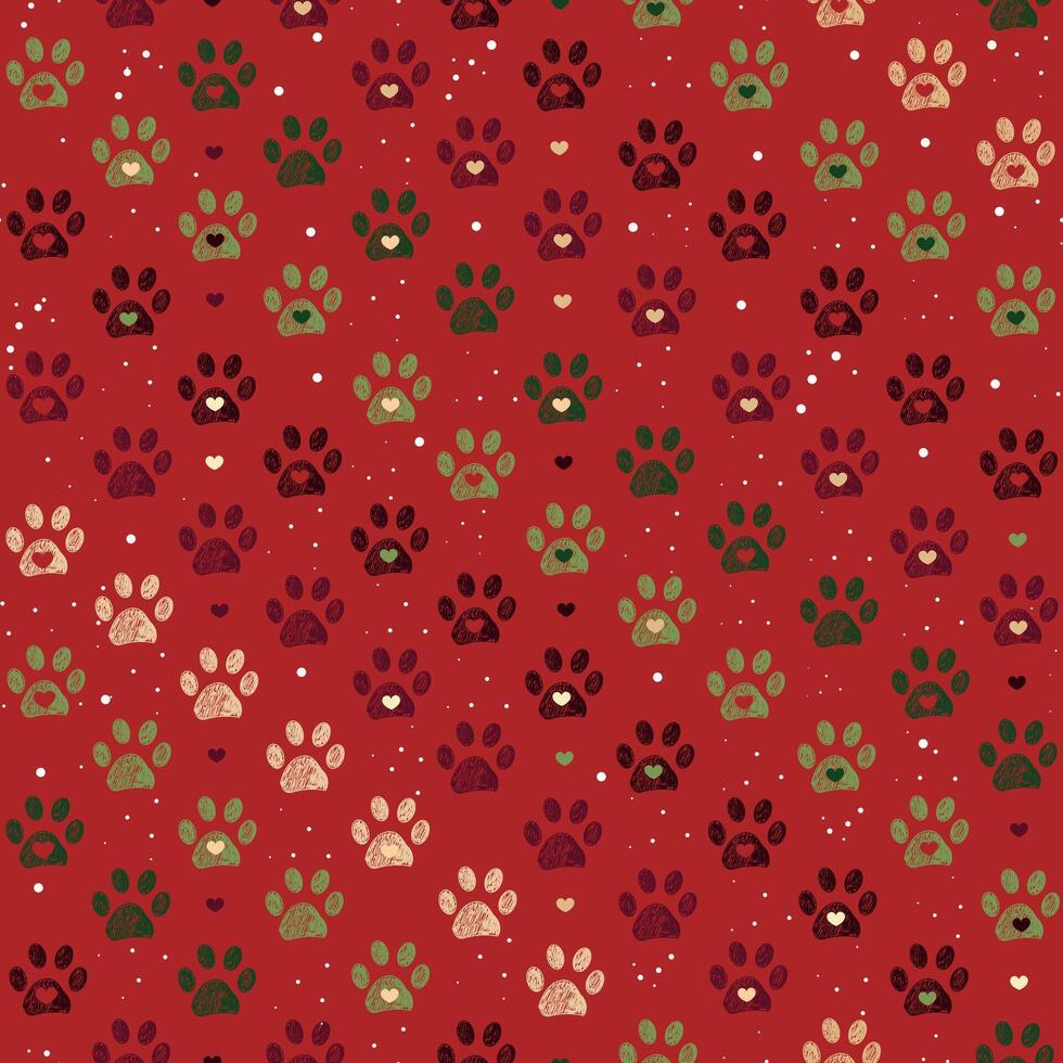 Christmas design doodle paw prints and hearts vector