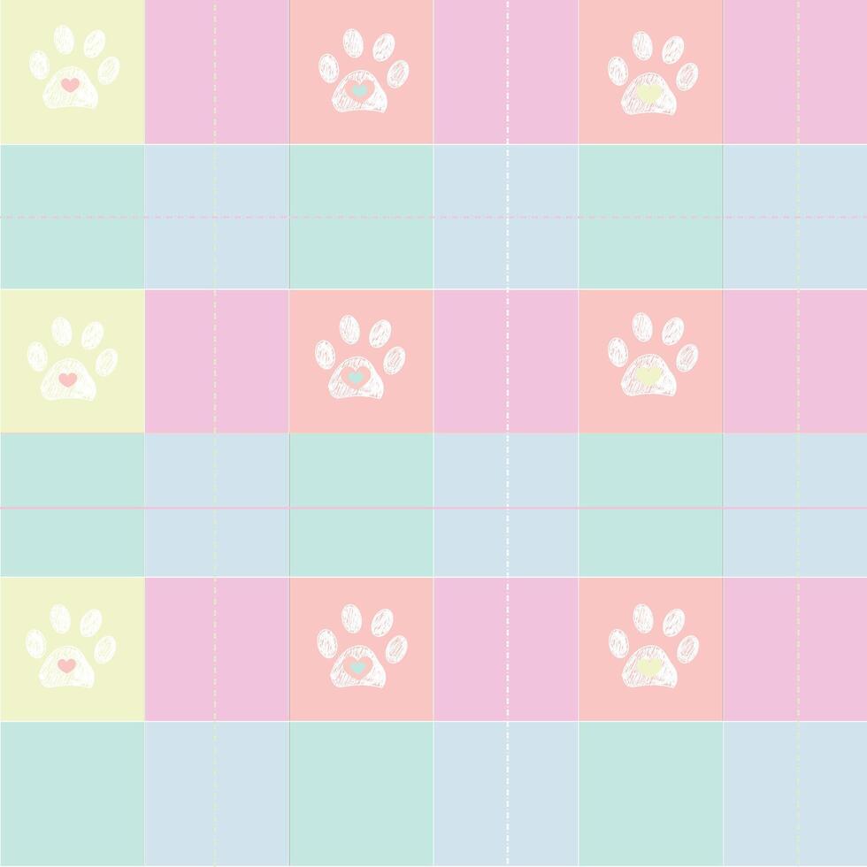 Pastel colored pattern with paw prints plaid pattern vector