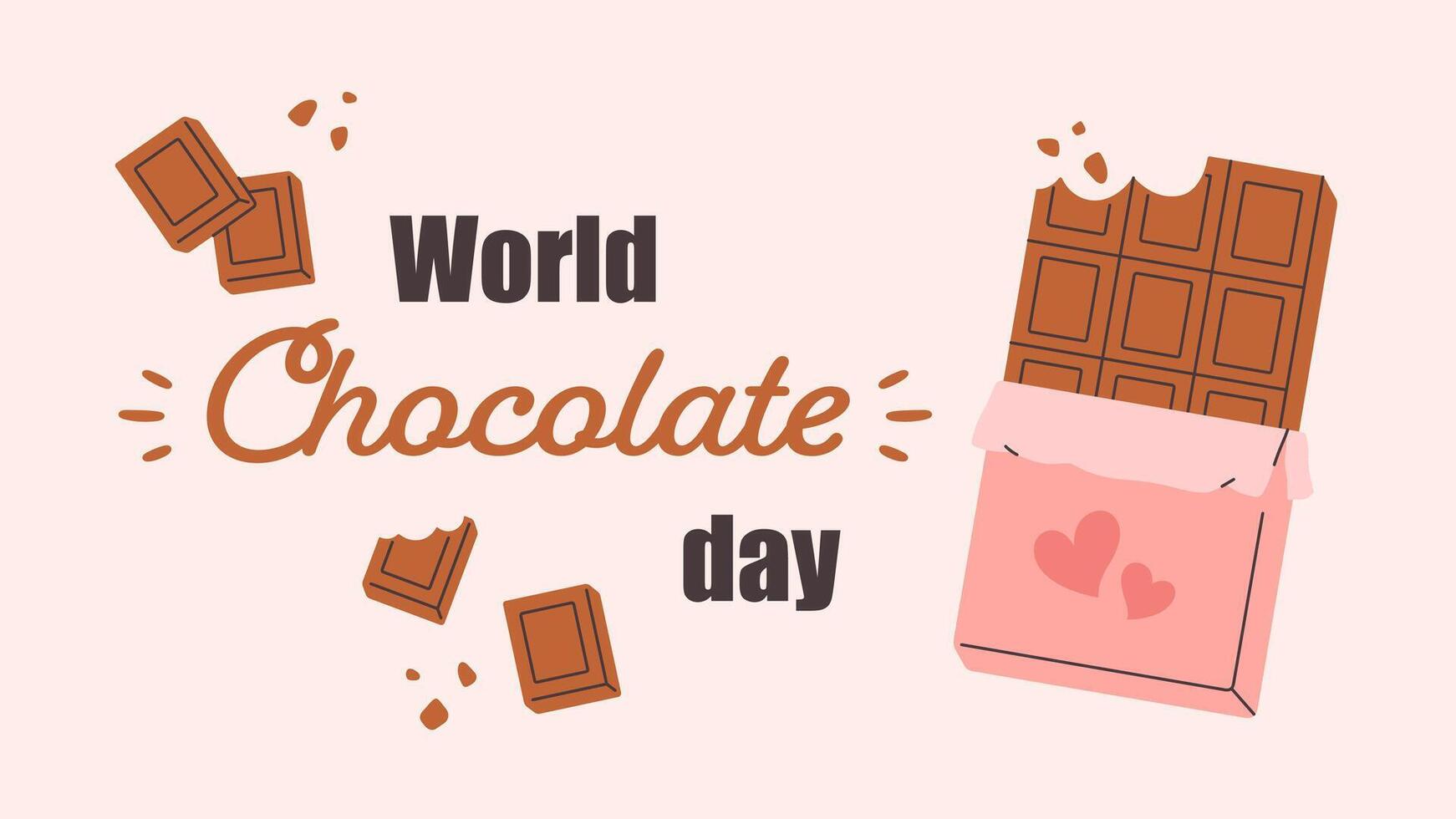 World Chocolate day greeting card. Cute sweet chocolate bars. Design for poster, banner, advertising, invitation, flyer, card vector