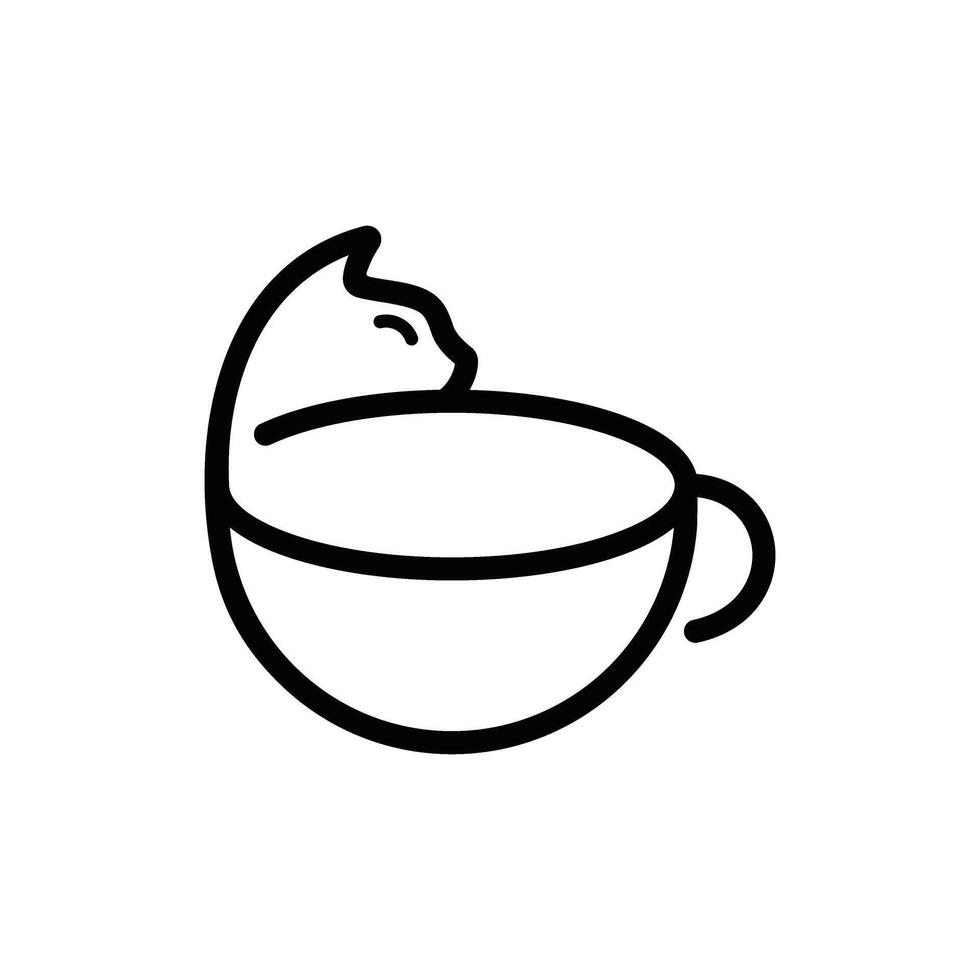 Cat and A cup line art logo designs vector