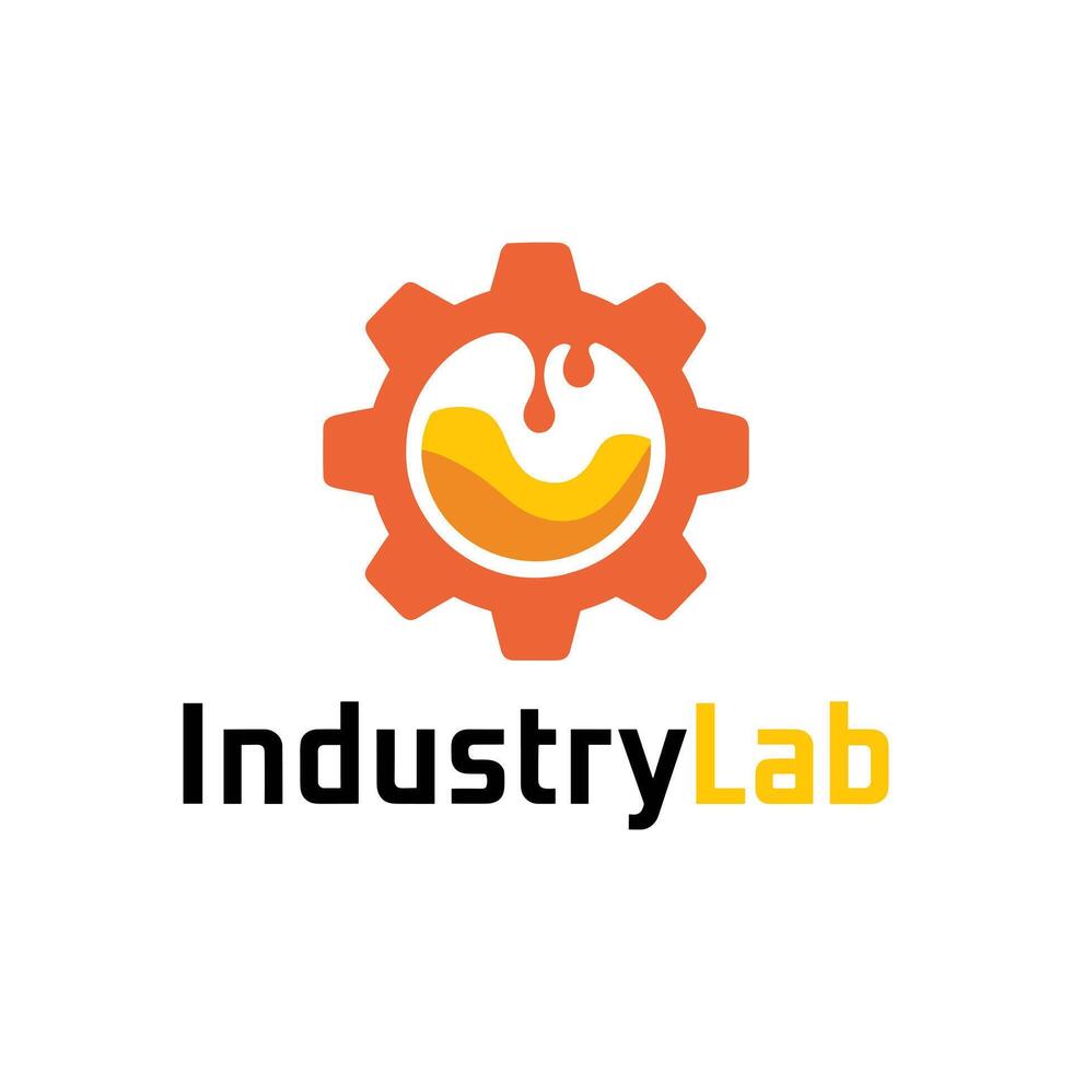 A Creative Industrial Lab Logo Featuring an Orange Gear Encasing a Yellow Droplet and the Text IndustryLab vector