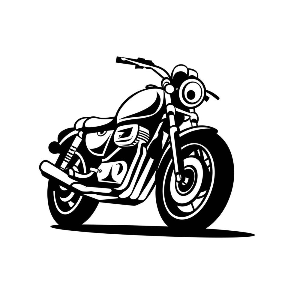 Black and White Graphic Illustration of a Classic Cruiser Motorcycle with Detailed Engine and Wheel Features vector