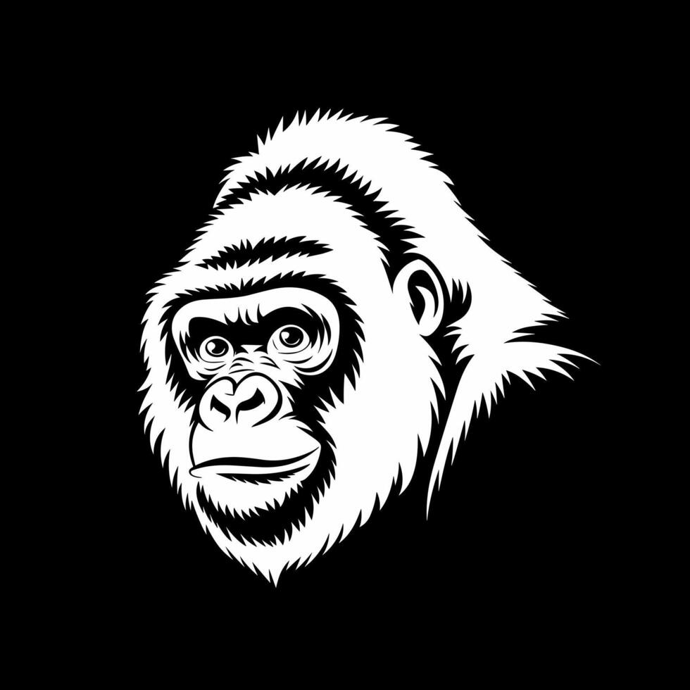 A Striking Black and White Portrait of a Majestic Gorilla's Head, Showcasing its Intelligent Gaze and Textured Fur vector