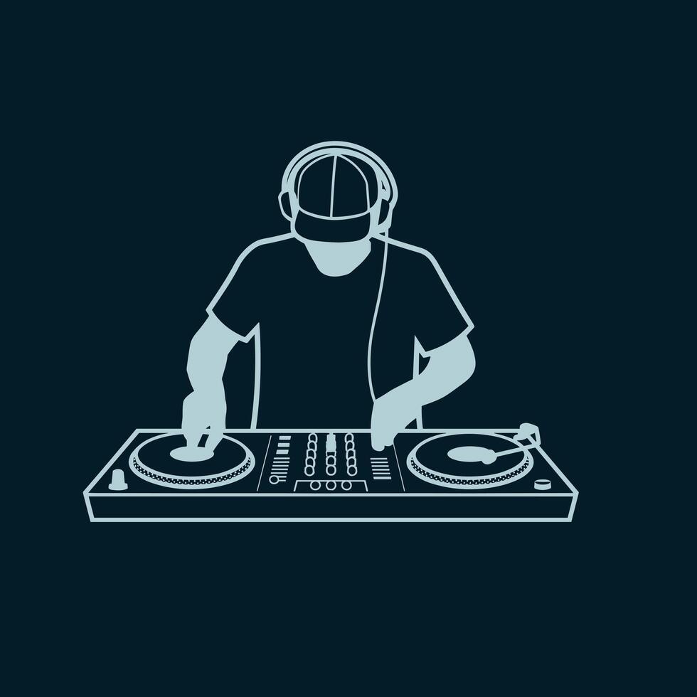 Silhouette of a DJ with Headphones and Turntables for Music Events vector