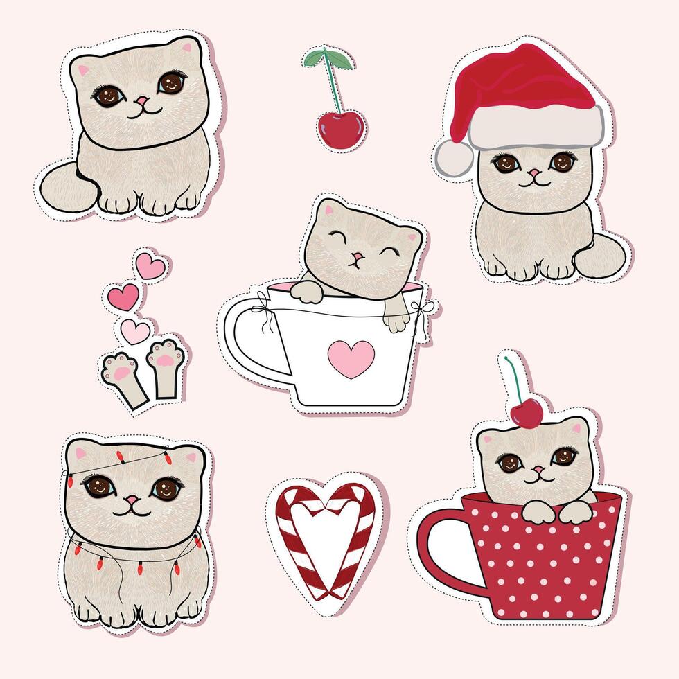Cute kitten sticker set design element vector