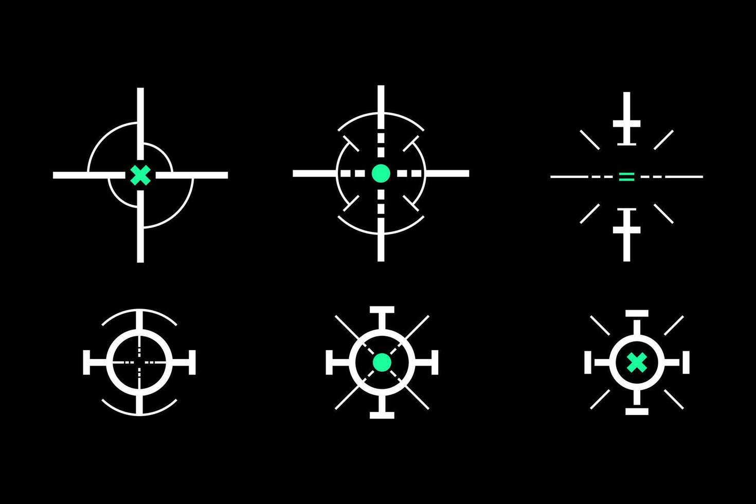 a set of minimalist crosshairs on a black background vector