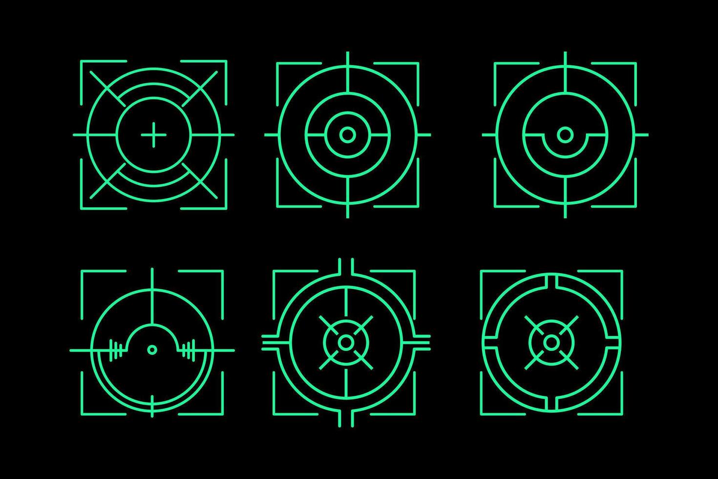 a set of green icons crossair on a black background vector