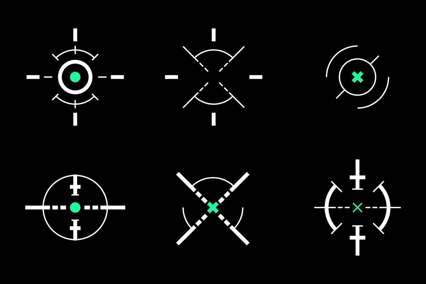 a set of different crosshairs and arrows on a black background vector