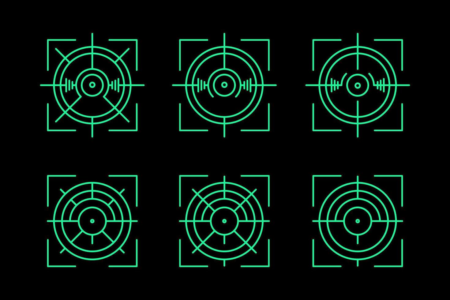 a set of green circles on a black background vector