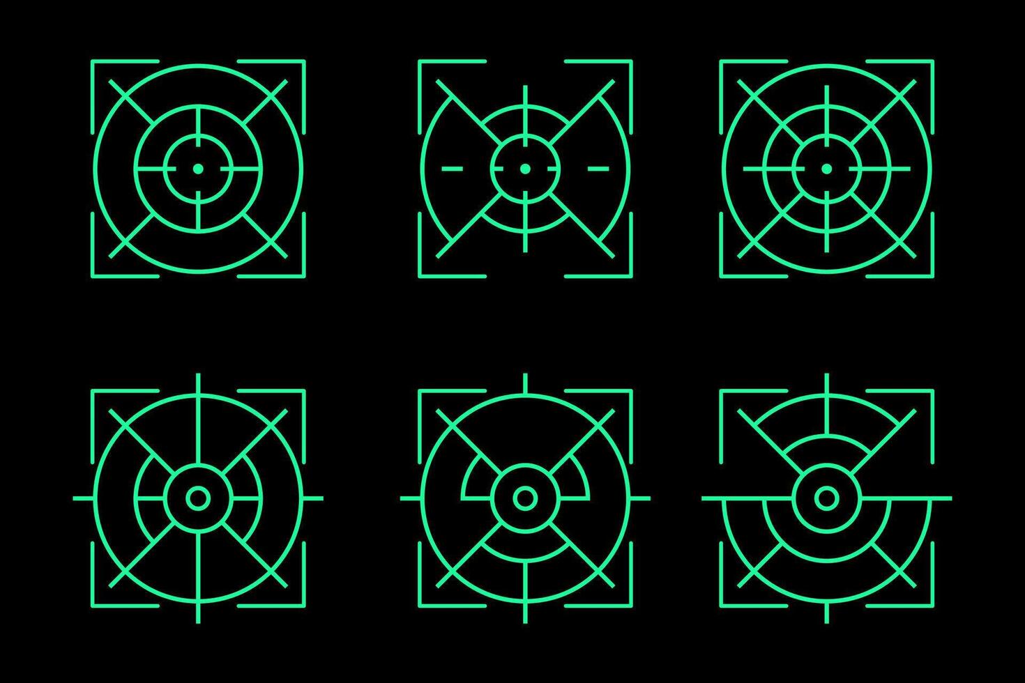 a set of green geometric shapes on a black background vector