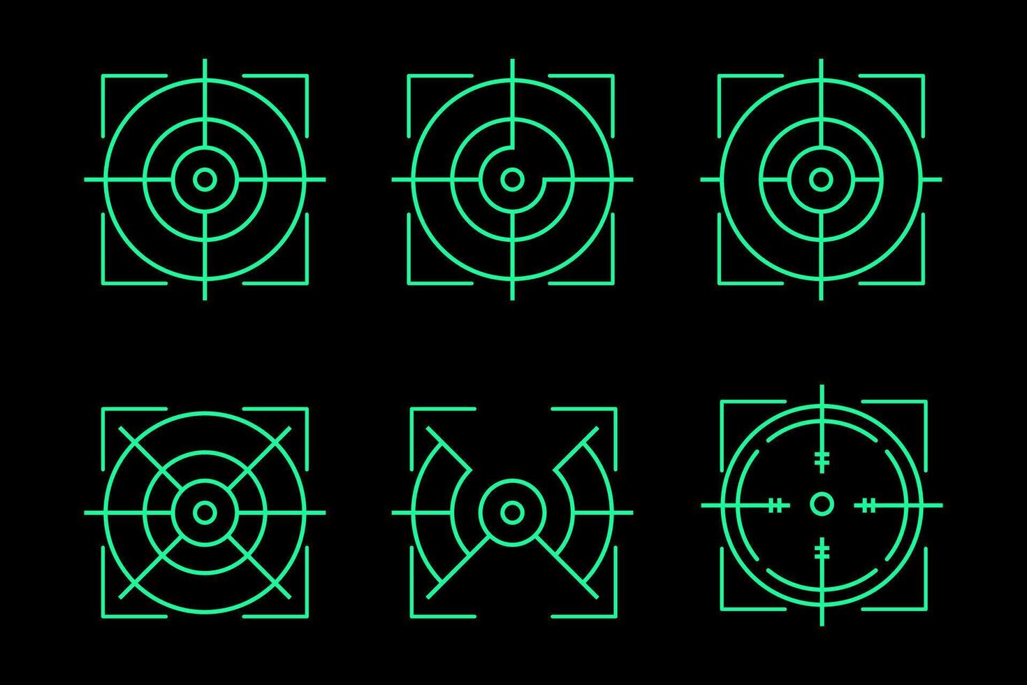 a set of green targets on a black background vector
