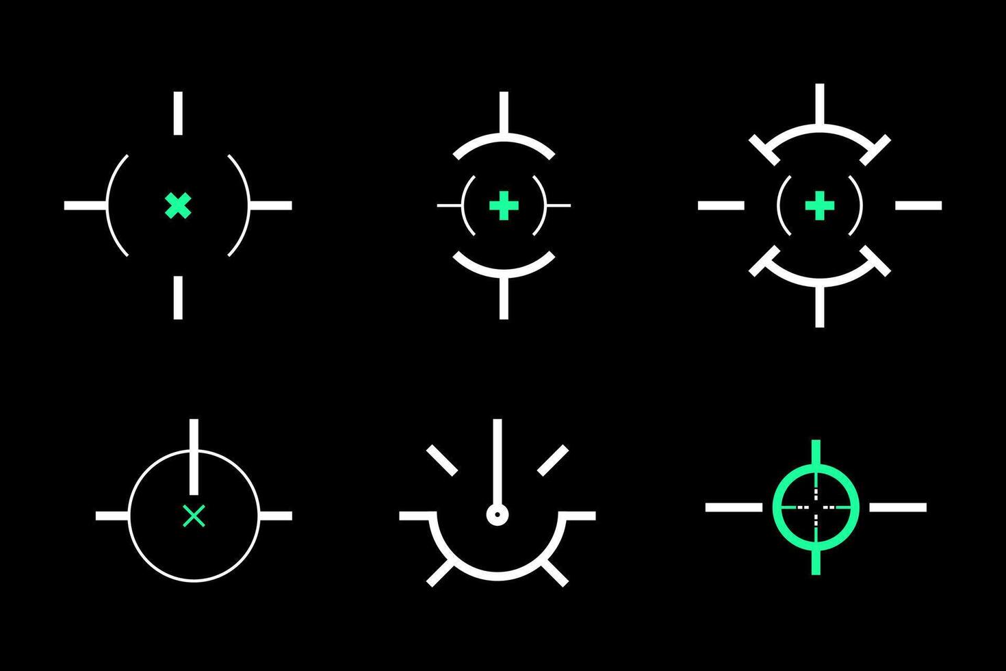 a set of different crosshairs on a black background vector