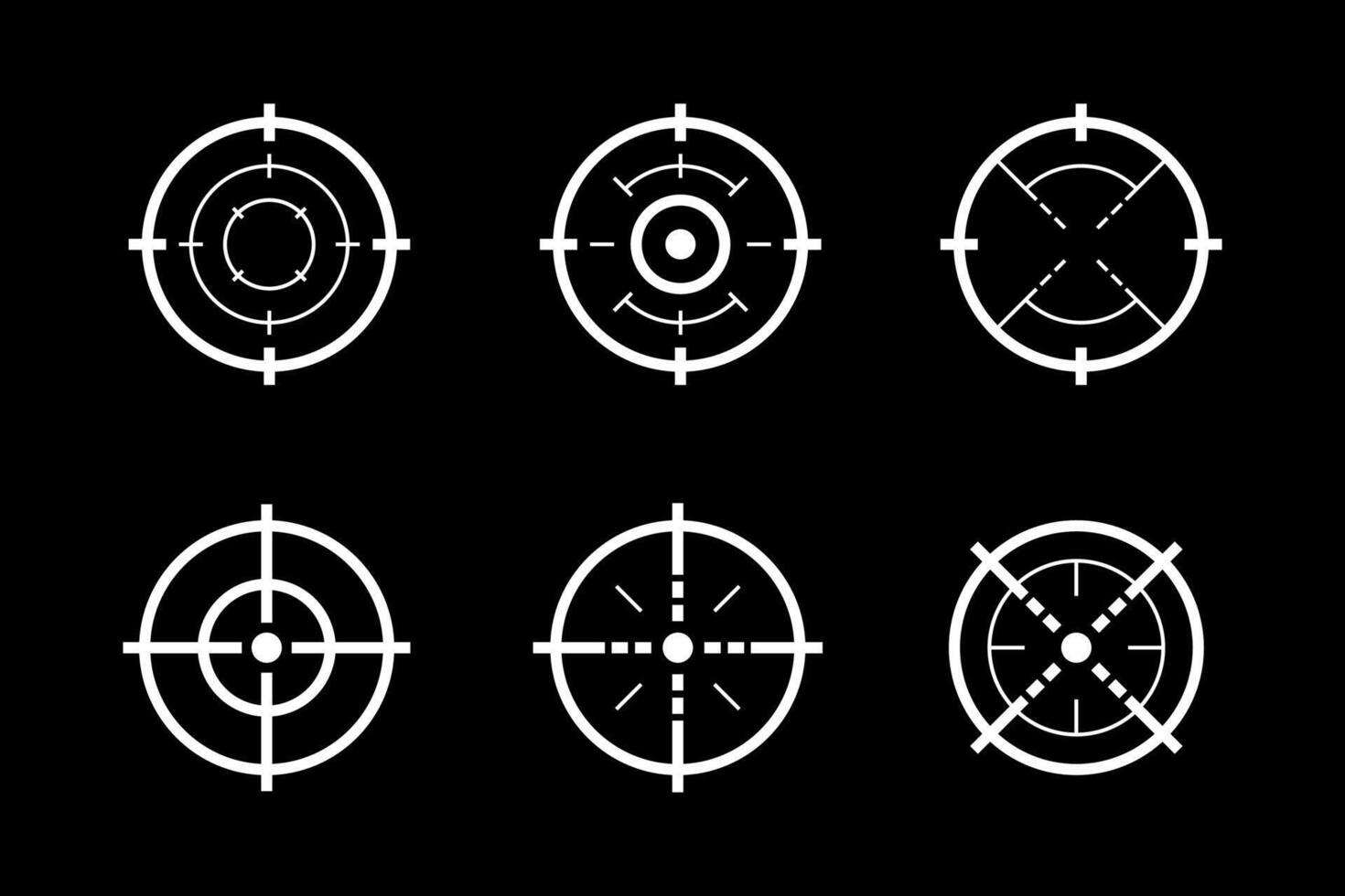 a set of different crosshairs on a black background templates vector