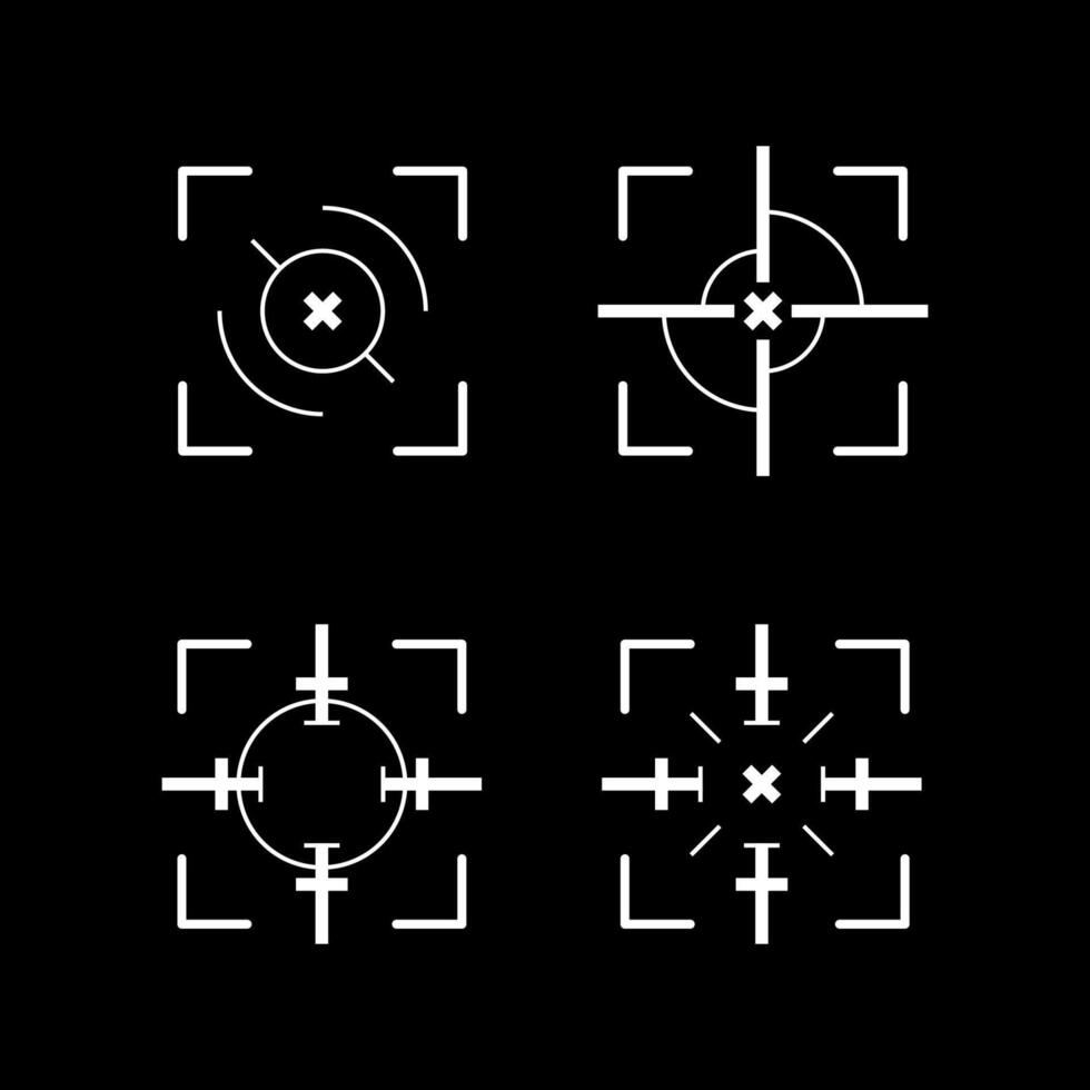 four different types of crosshairs on a black background vector