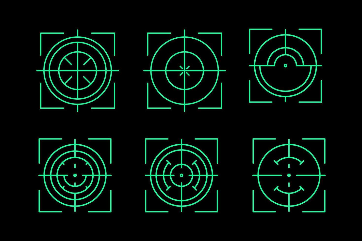 a set of green icons on a black background vector
