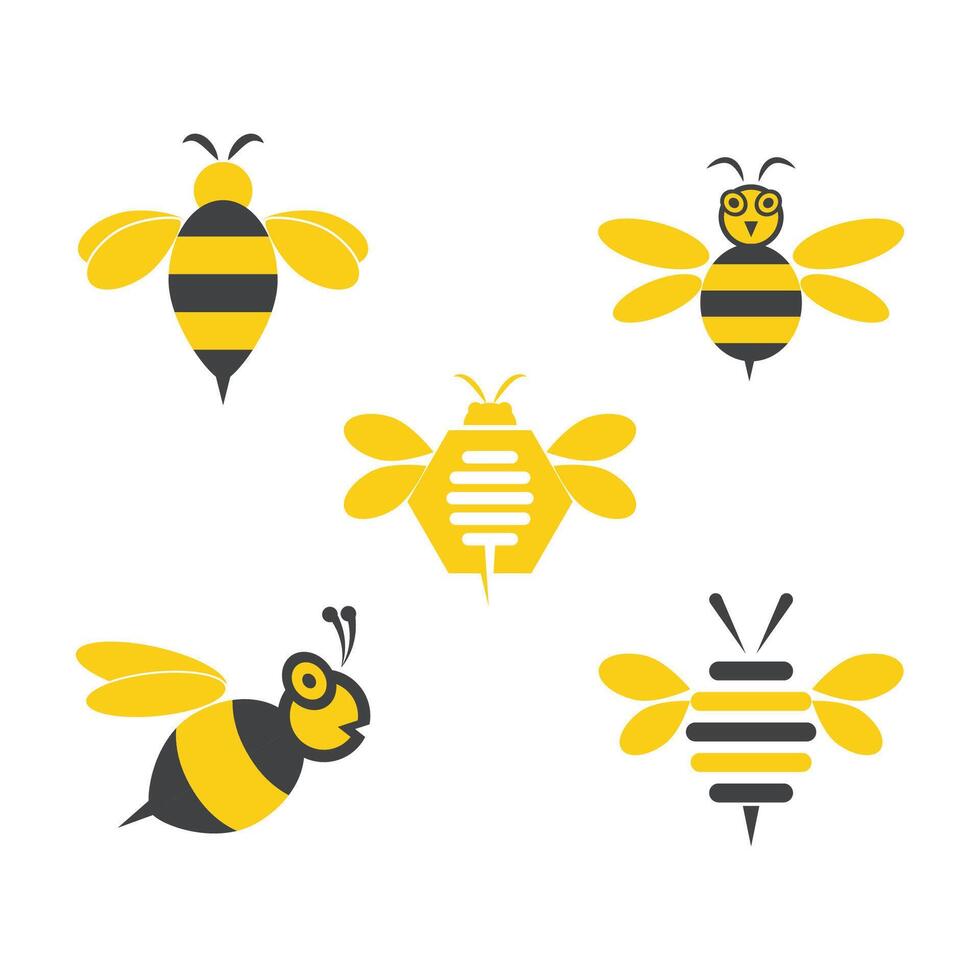 Set Bee Logo icon flat design vector