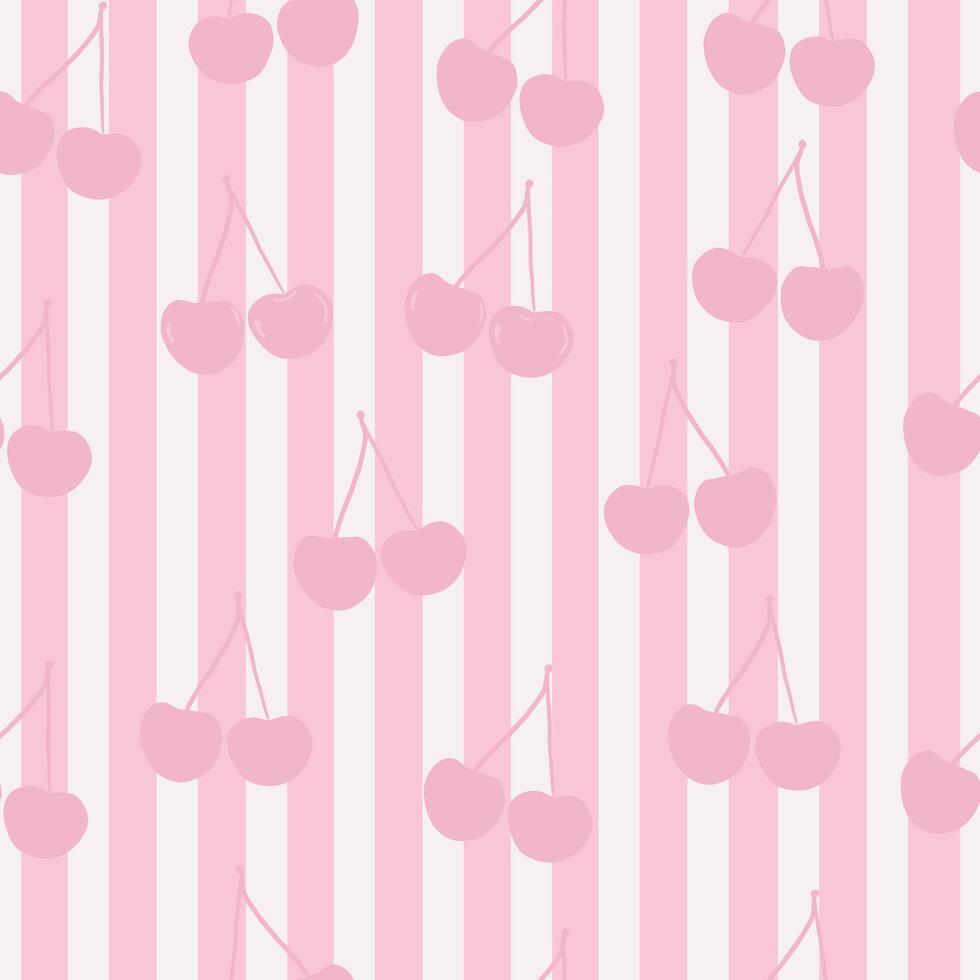Pink and white stripe pattern cherries pattern vector