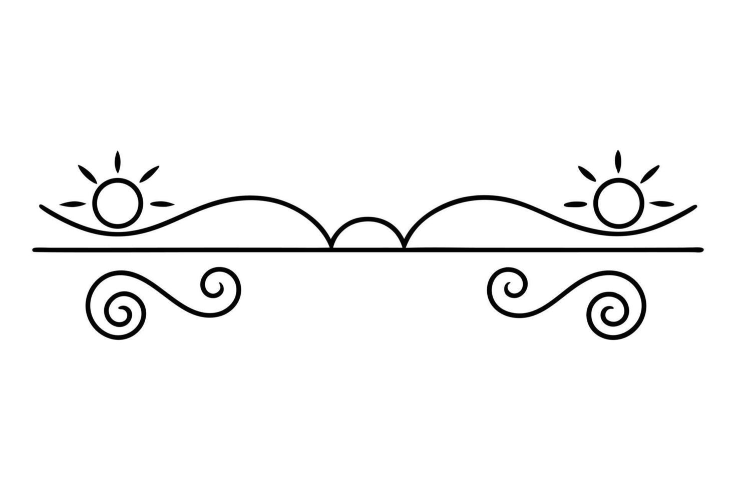 sun ornate dividers with thin swirling lines, vector